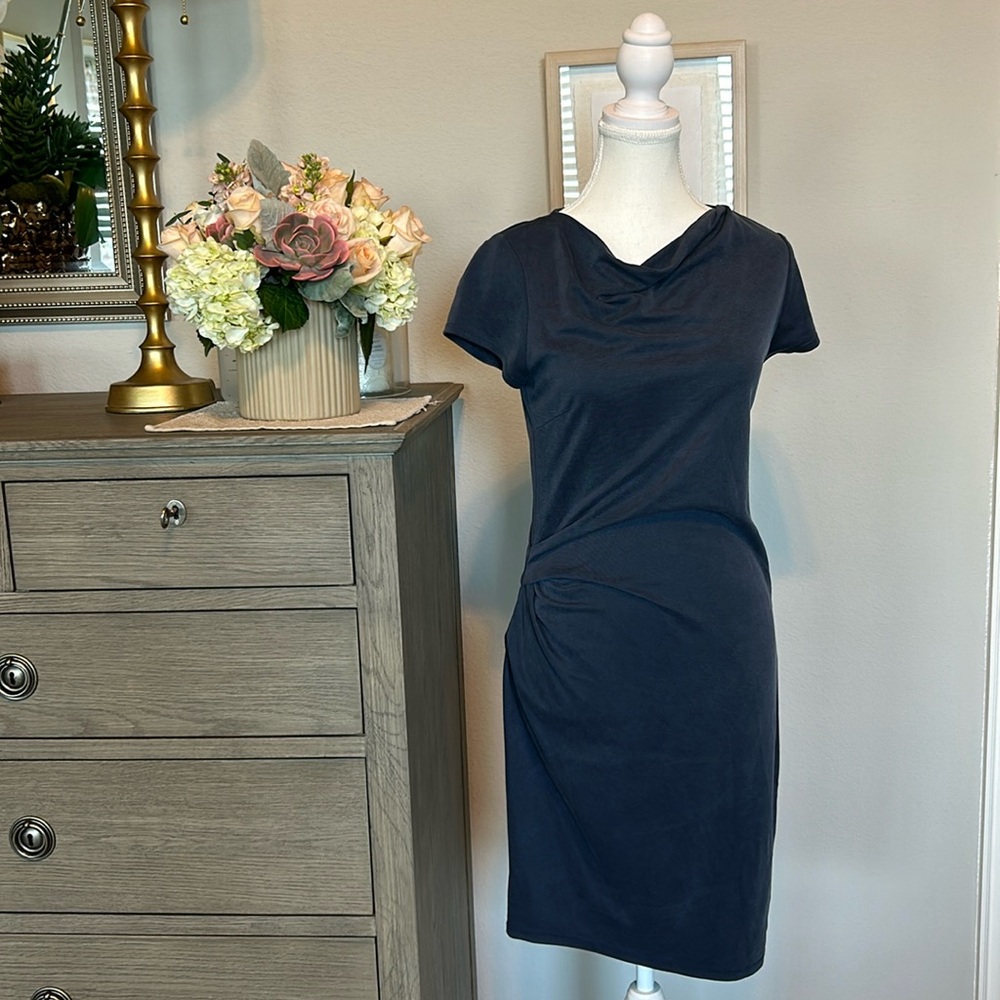 Halston Hertiage: Womens Stretchy Sheath Crew Neck Dress Small
